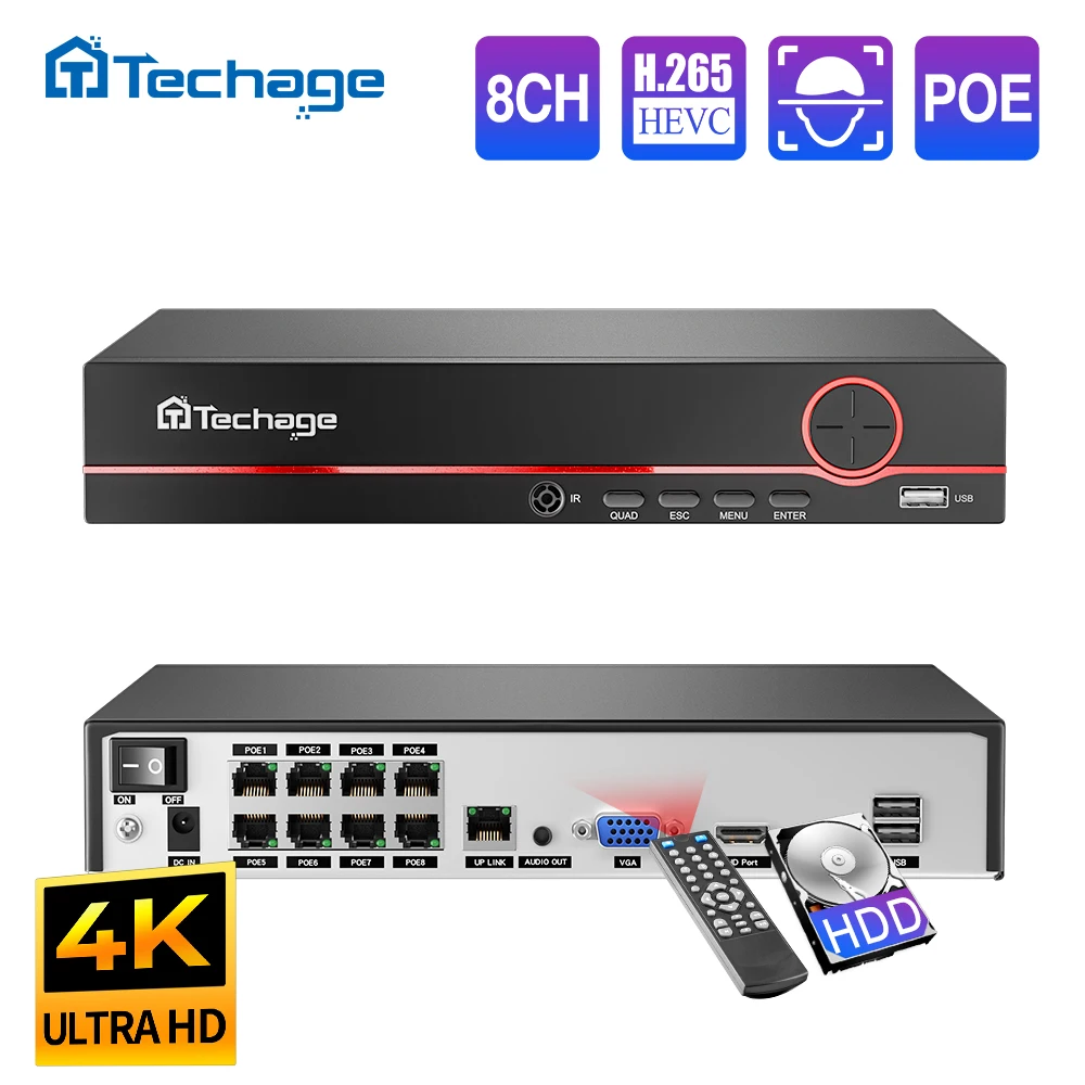 Security Ip Camera - Techage H.265 8CH PoE Network Video
