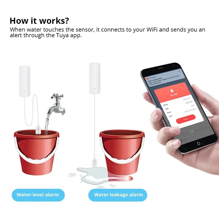 Tuya WiFi Smart Water Leak Sen - Wifi Water Leak Detector ulasan dan harga